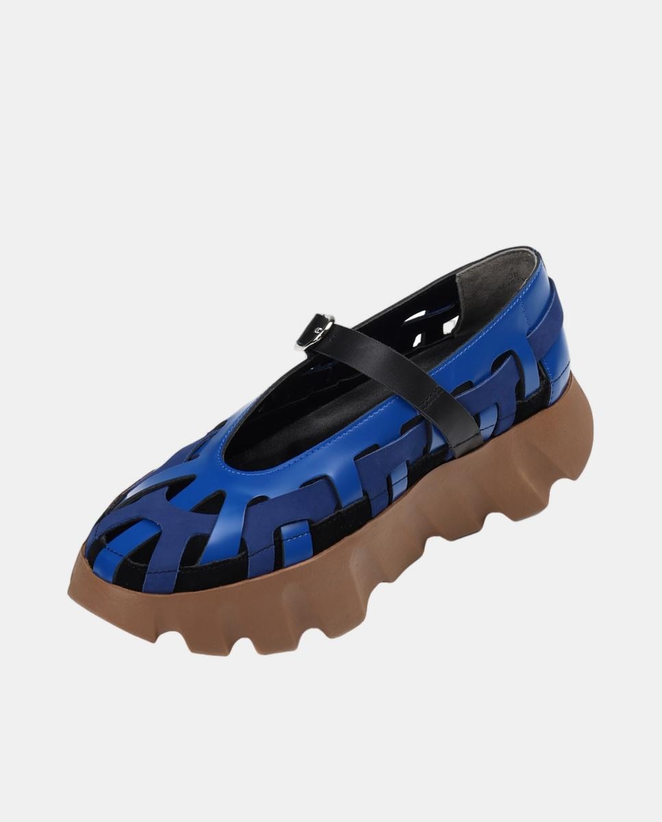 Sapatos de Presilha em Pele com Fecho de Fivela Azul Ciano-5