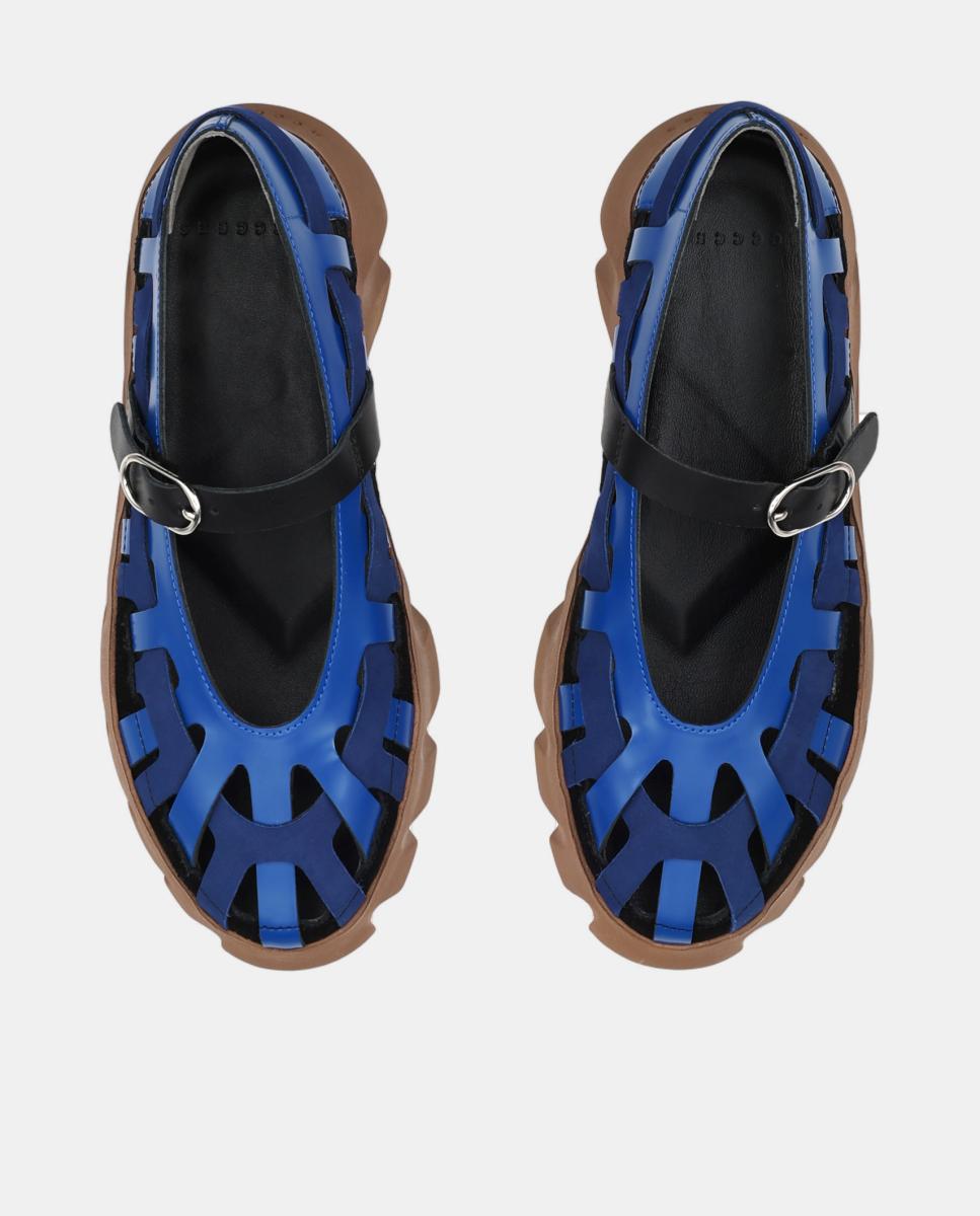 Sapatos de Presilha em Pele com Fecho de Fivela Azul Ciano-6