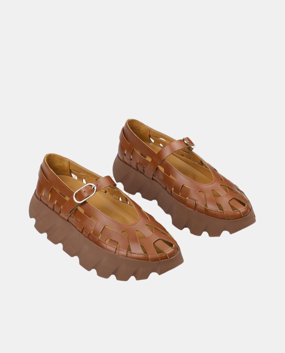 Sapatos de Presilha em Pele com Fecho de Fivela Couro-4