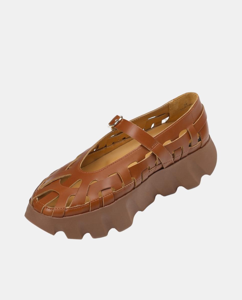 Sapatos de Presilha em Pele com Fecho de Fivela Couro-5