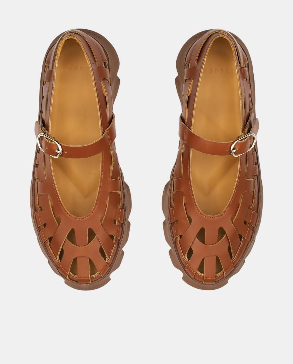 Sapatos de Presilha em Pele com Fecho de Fivela Couro-6