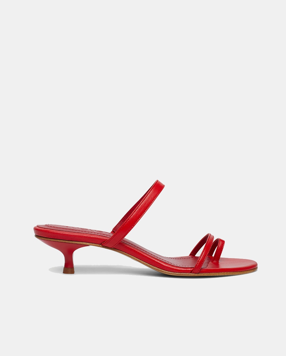 Kitten Heel Sandal In Leather Vermelho-1