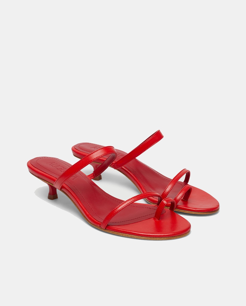 Kitten Heel Sandal In Leather Vermelho-2