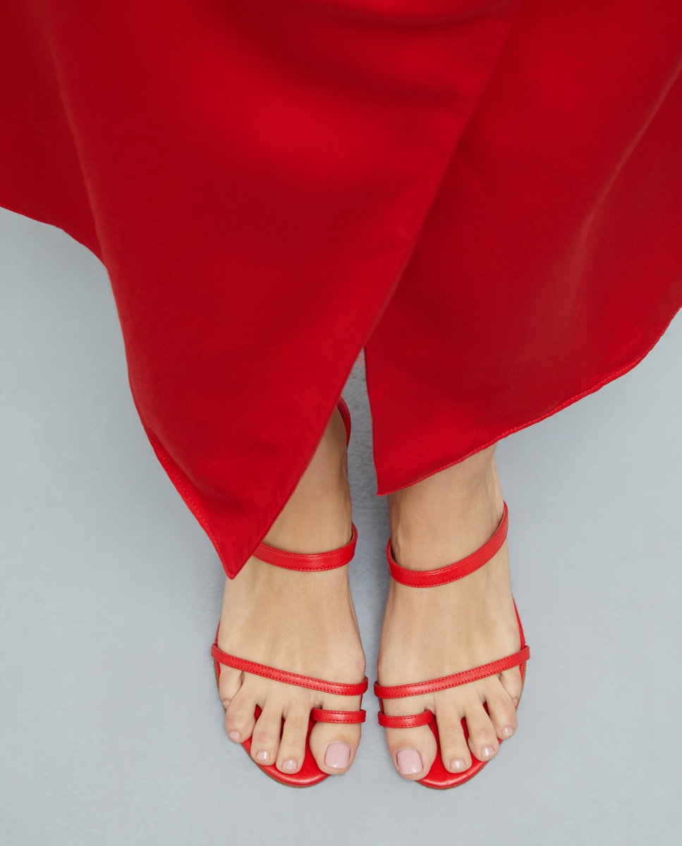 Kitten Heel Sandal In Leather Vermelho-5