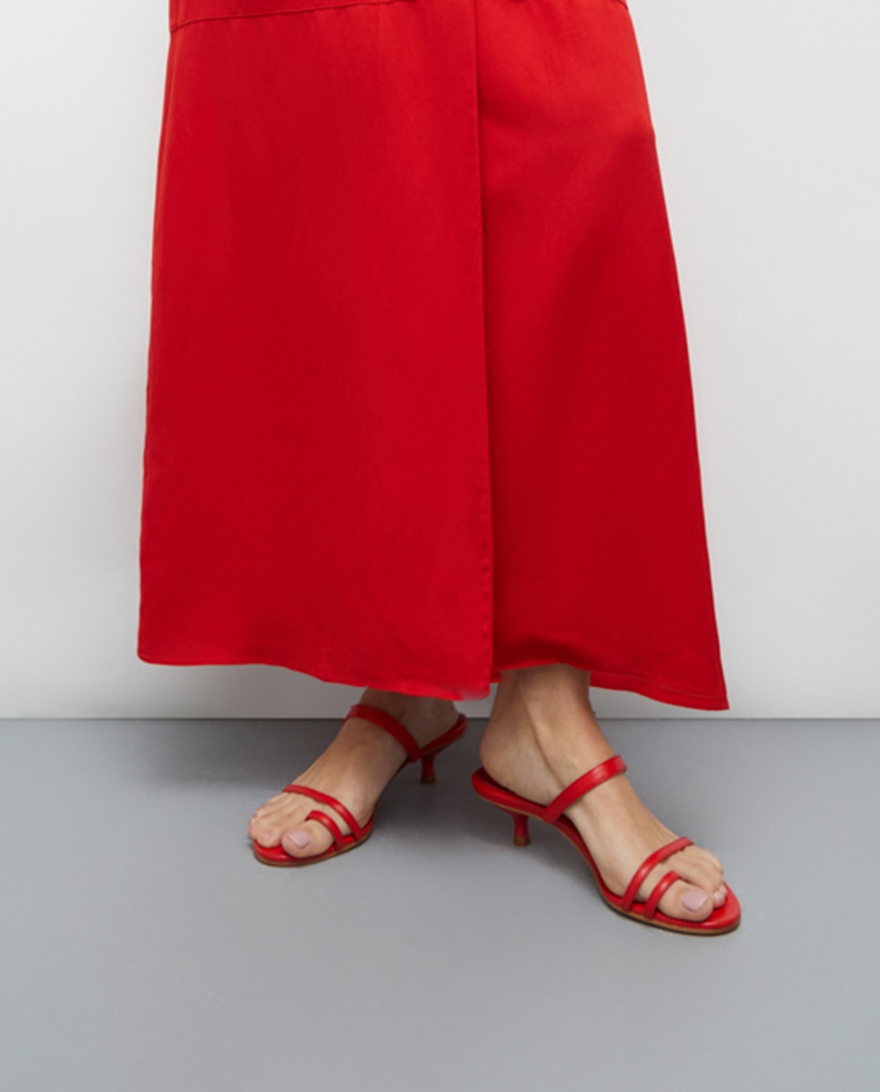 Kitten Heel Sandal In Leather Vermelho-6