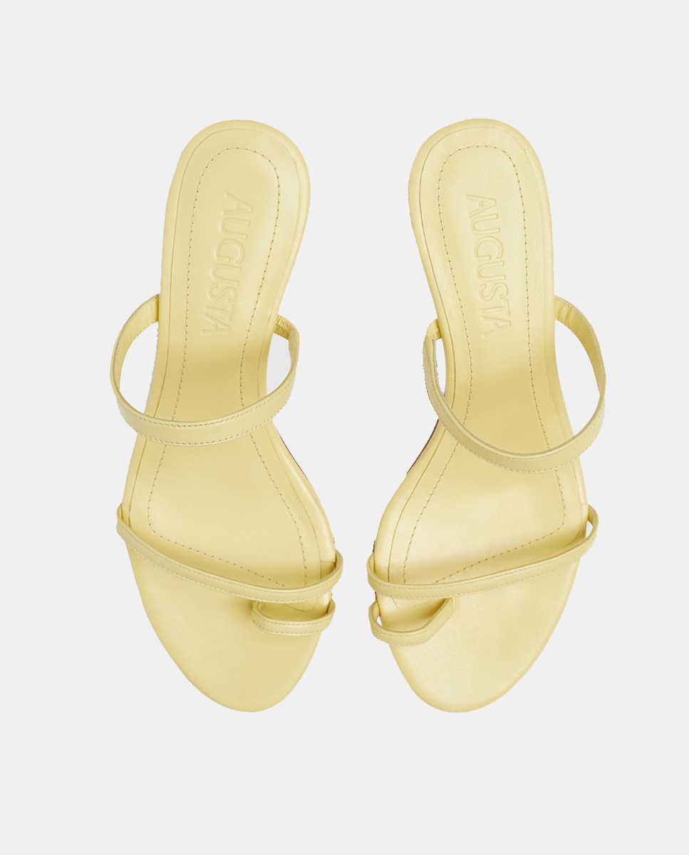 Kitten Heel Sandal In Leather Amarelo-trigo-3