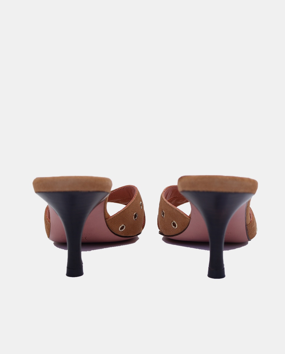 Sandálias com Tachas Easy Mule Castanho Whisky-2