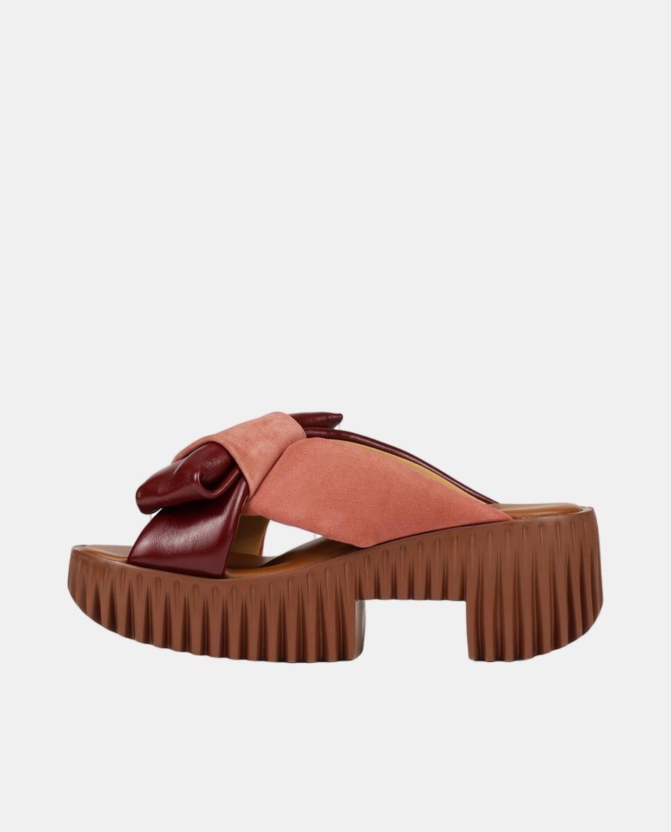 Sandálias em Pele com Plataforma Cruzada e Laço de Adorno na Parte Superior Rosa Blush-3