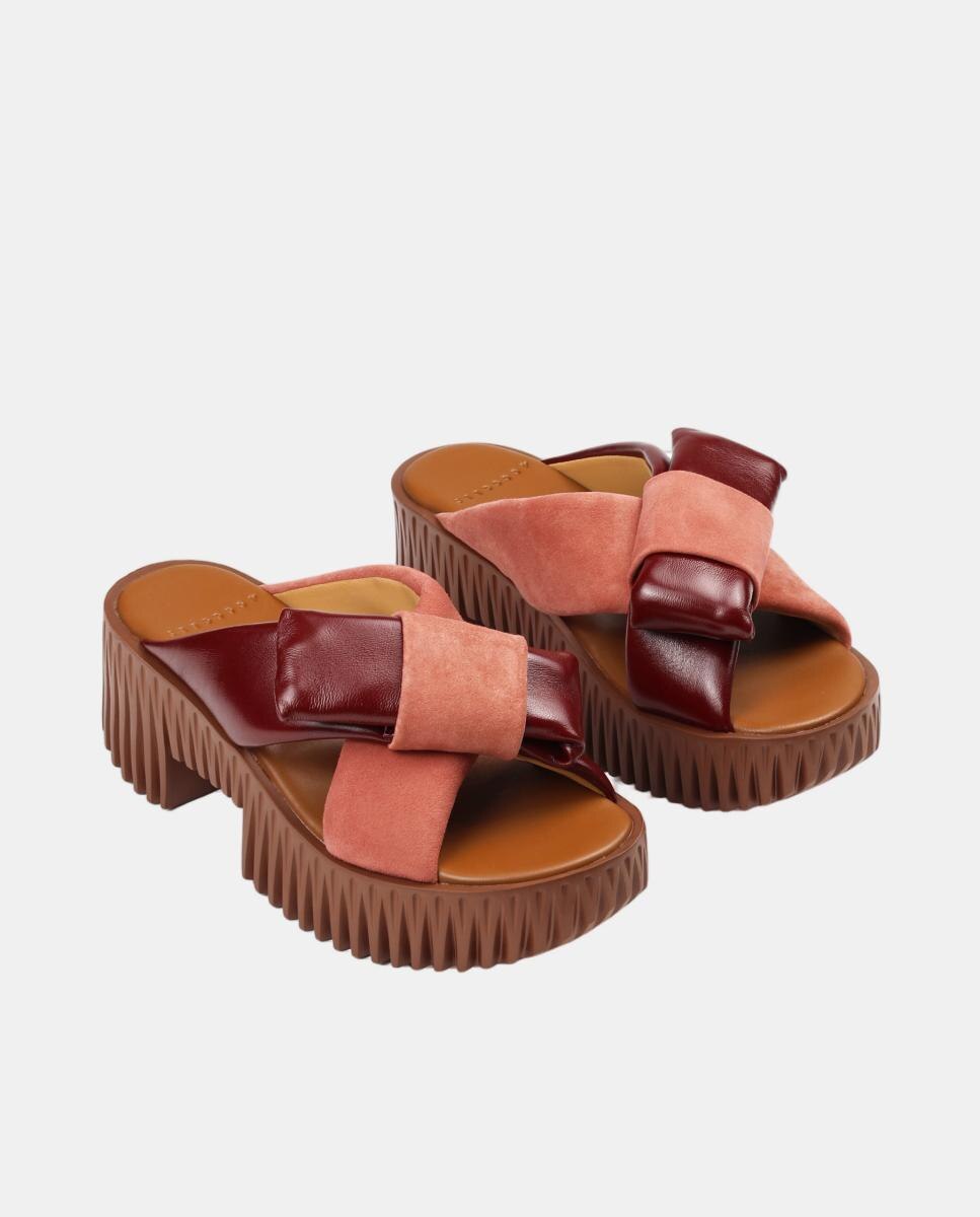 Sandálias em Pele com Plataforma Cruzada e Laço de Adorno na Parte Superior Rosa Blush-4