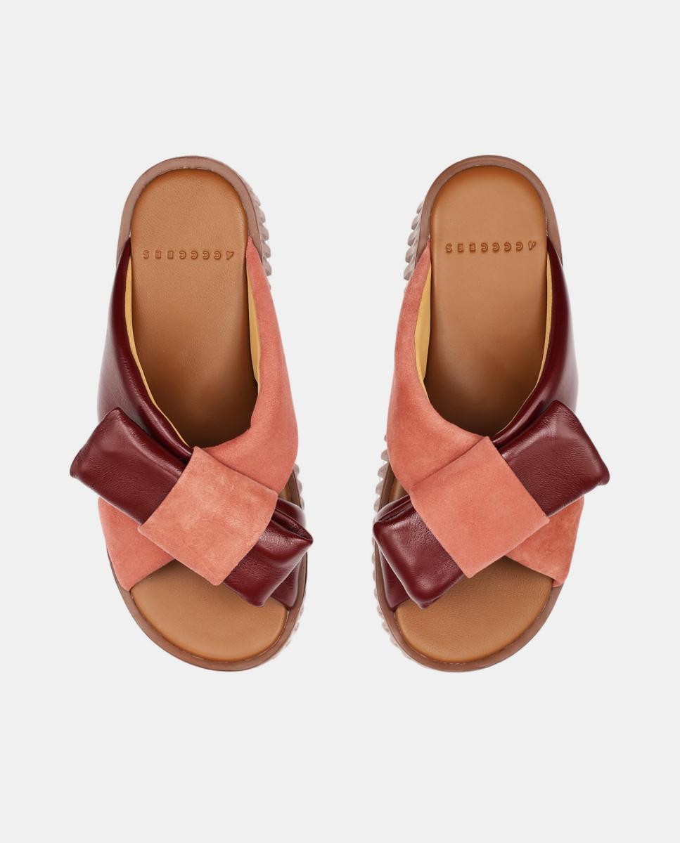 Sandálias em Pele com Plataforma Cruzada e Laço de Adorno na Parte Superior Rosa Blush-6