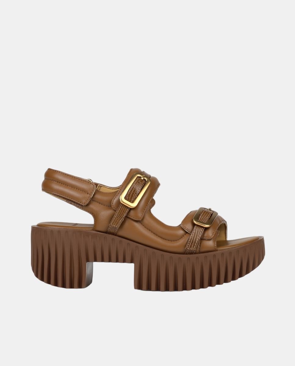 Imagem 0 de Sandálias em Pele com Plataforma e Fecho de Velcro