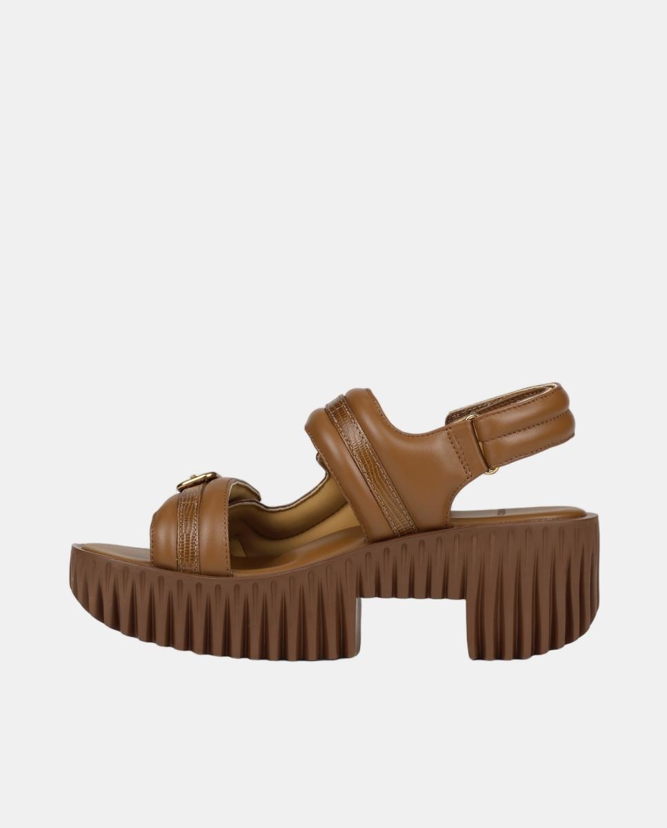 Sandálias em Pele com Plataforma e Fecho de Velcro Couro-3