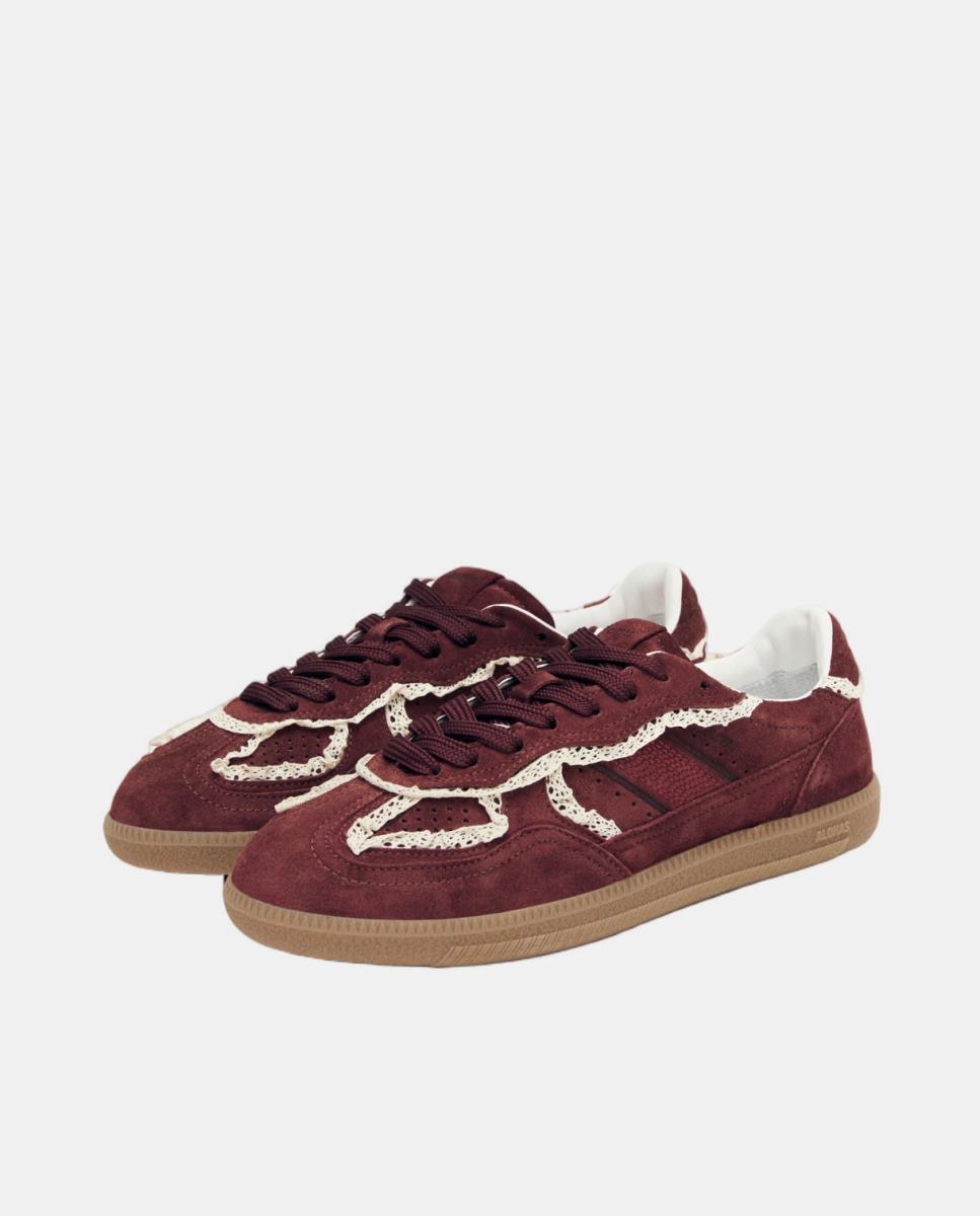 Sapatilhas de Couro com Detalhes em Crochet Vermelho/Grená-2