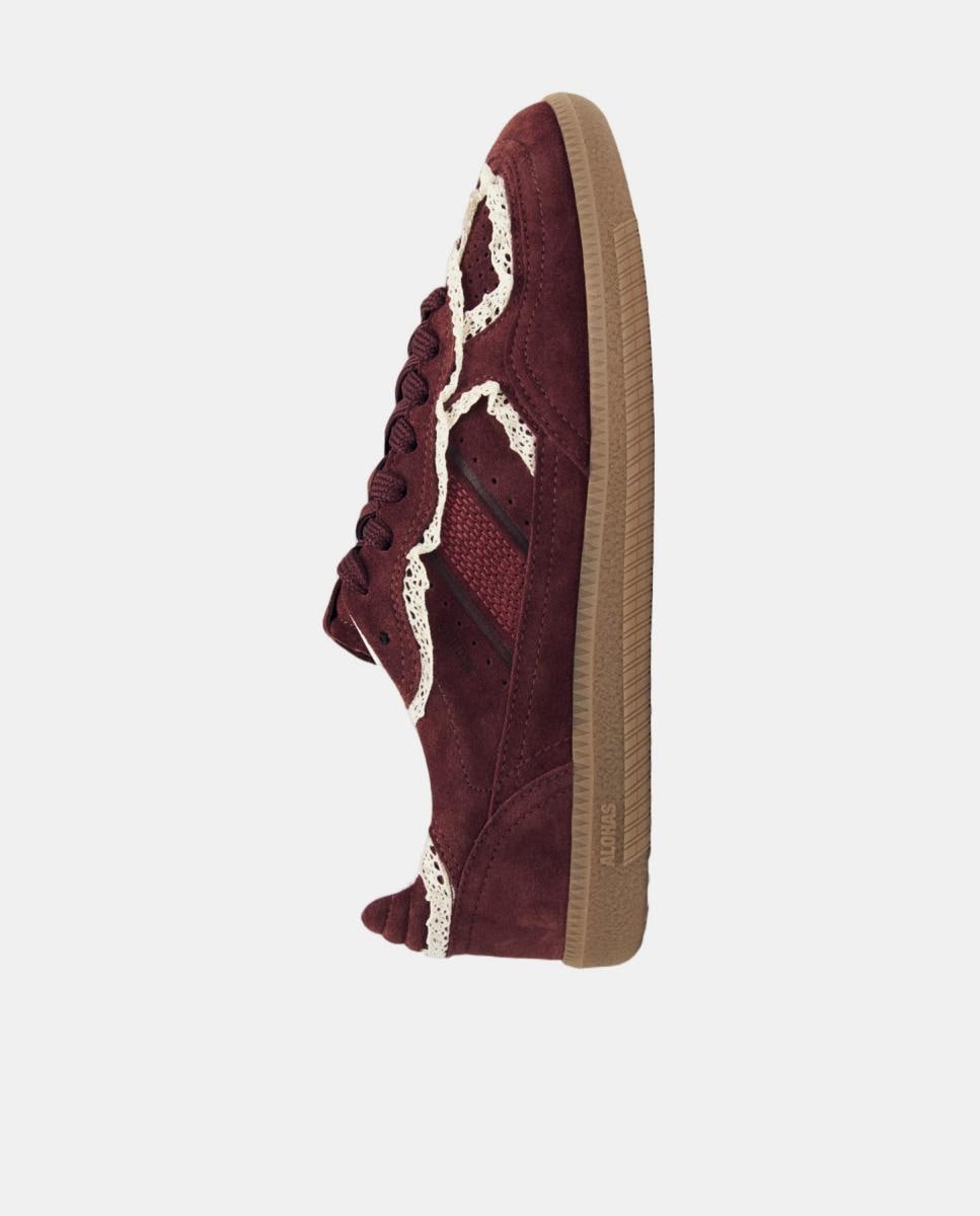 Sapatilhas de Couro com Detalhes em Crochet Vermelho/Grená-7