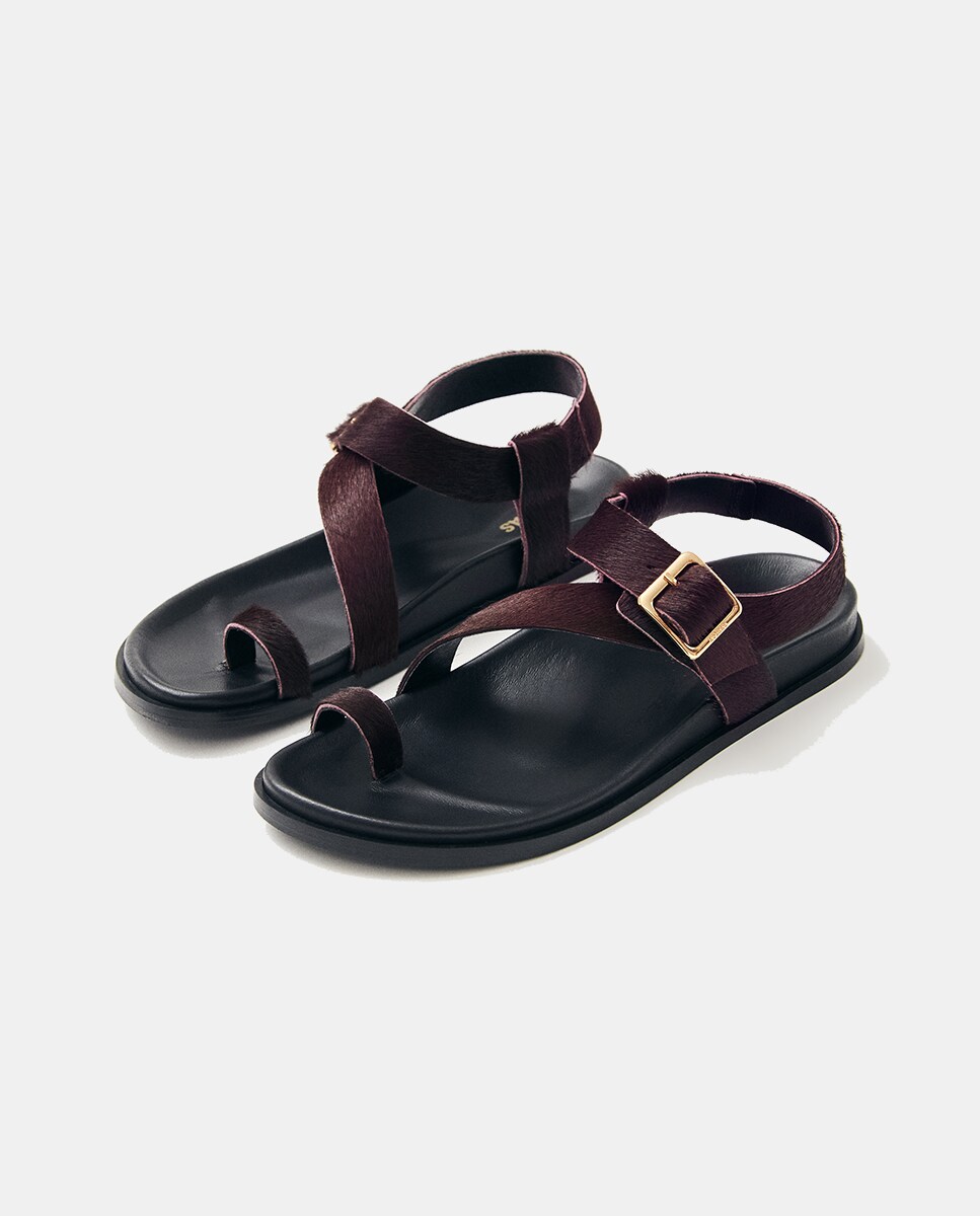 Sandálias de Pelo de Pónei Beringela-2