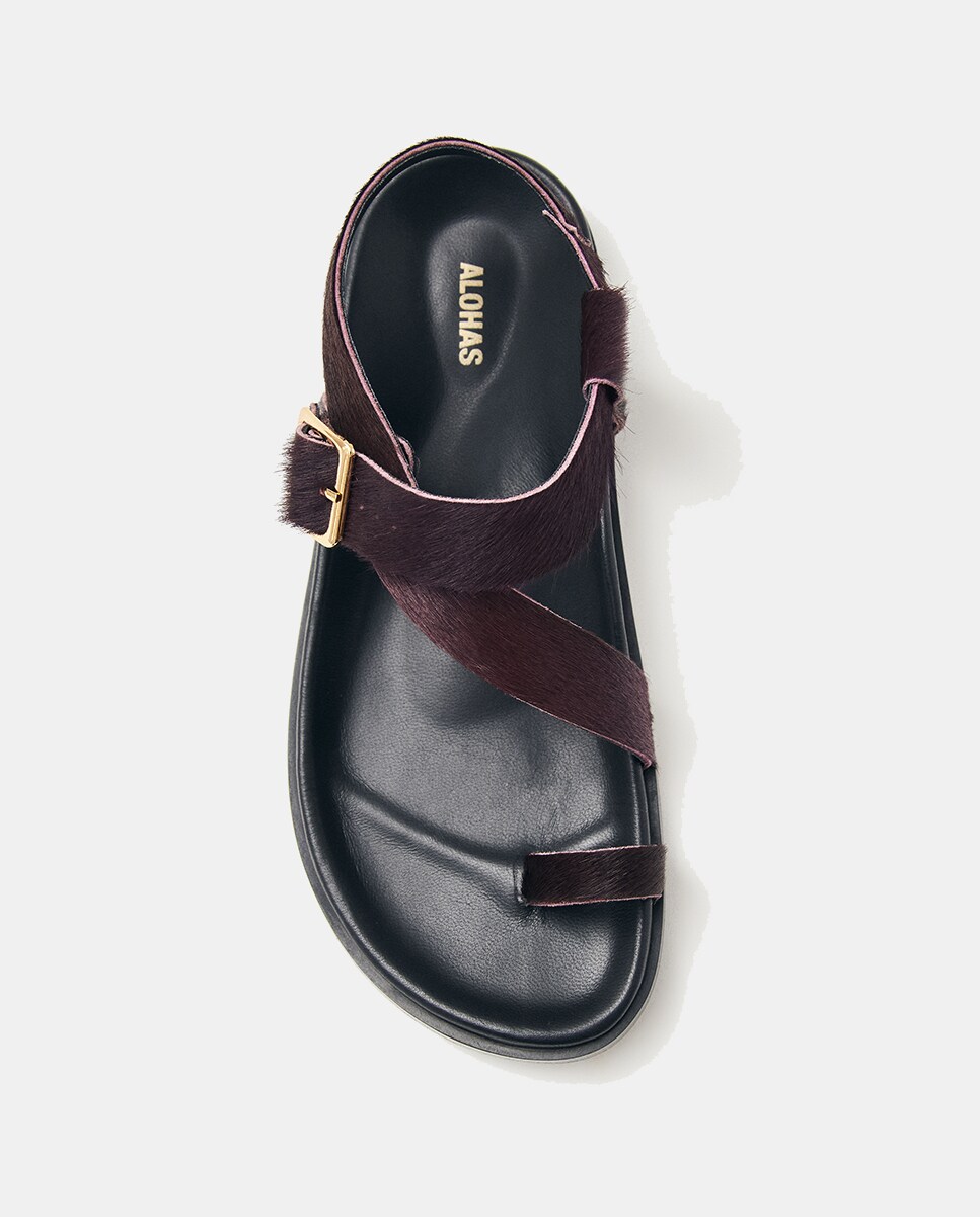 Sandálias de Pelo de Pónei Beringela-3