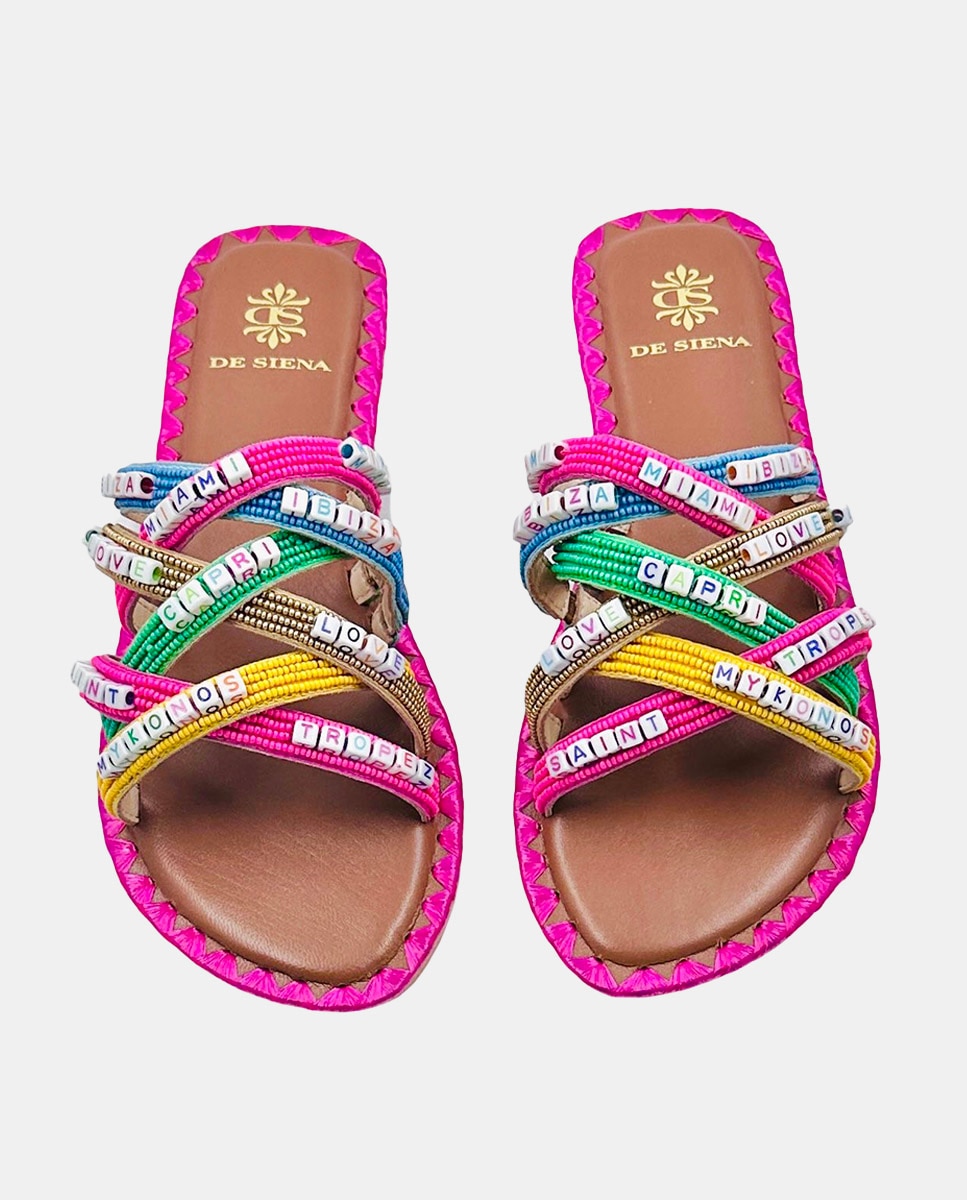Sandálias Rasas em Algodão com Atacadores e Decoradas com Missangas Multicolor-3