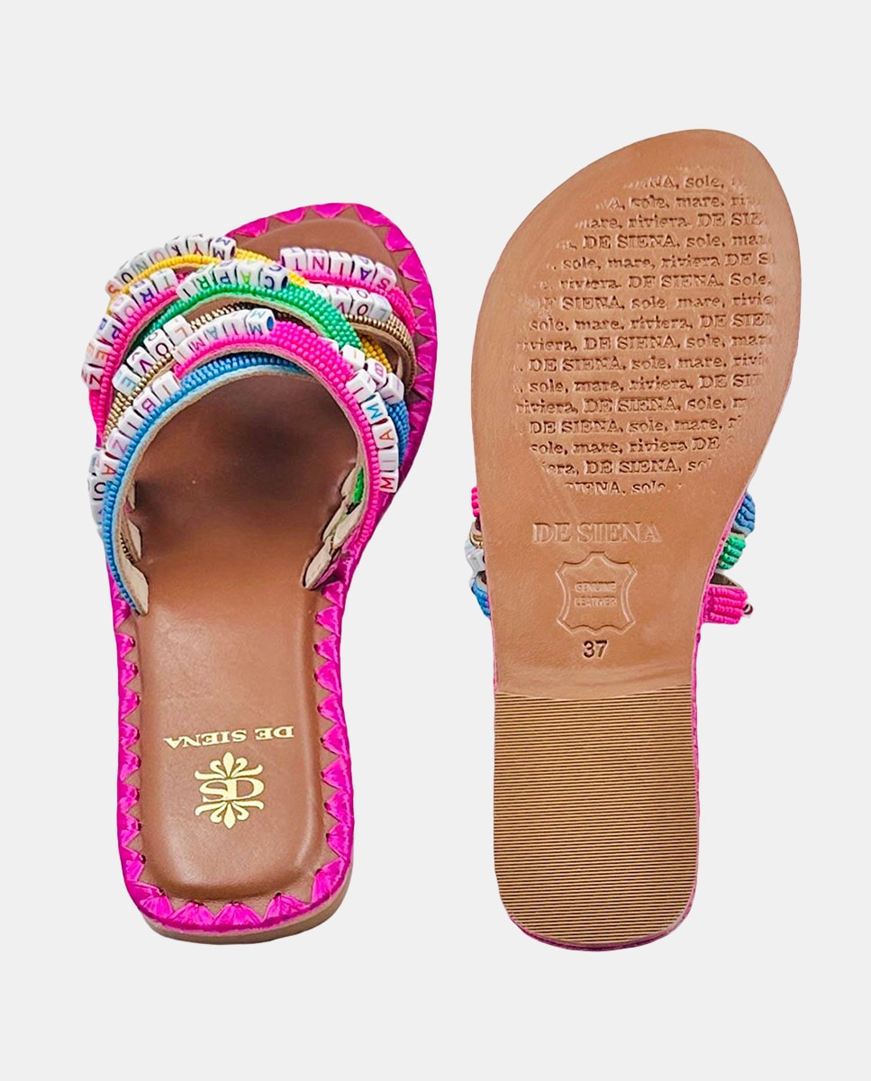 Sandálias Rasas em Algodão com Atacadores e Decoradas com Missangas Multicolor-4