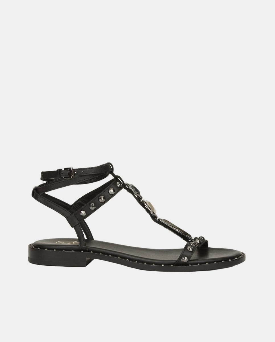 Imagem 0 de Sandálias Rasas em Pele com Pedras