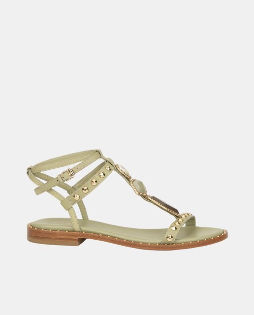 Imagen 0 de Sandalia plana en piel con piedras