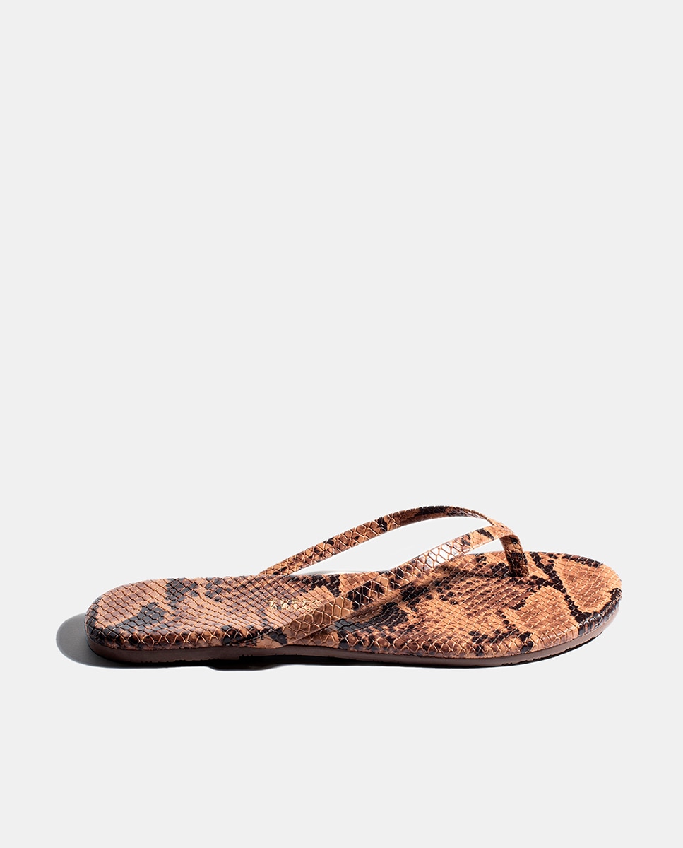 Sandálias Rasas em Pele com Animal Print de Serpente Multicolor-1