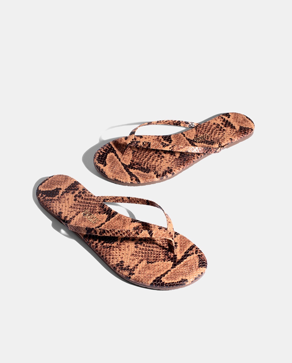 Sandálias Rasas em Pele com Animal Print de Serpente Multicolor-2