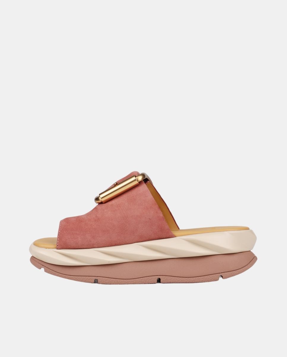 Sandálias em Pele com Plataforma e Adorno de Fivela Rosa Blush-3