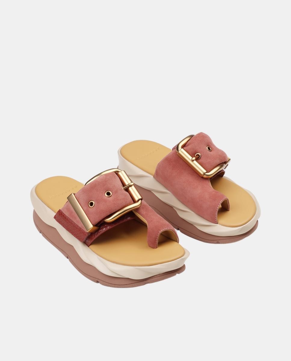 Sandálias em Pele com Plataforma e Adorno de Fivela Rosa Blush-4