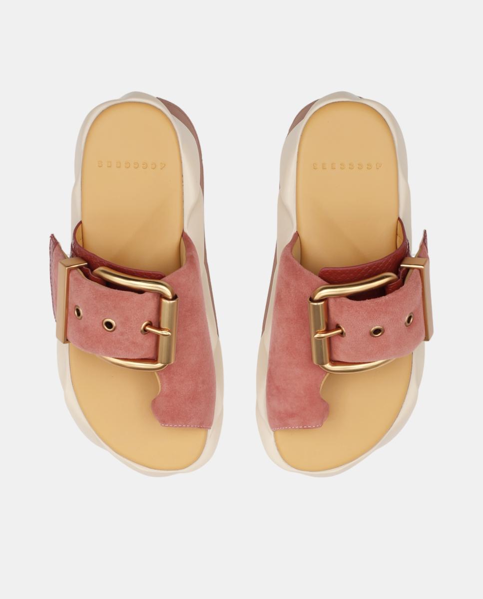 Sandálias em Pele com Plataforma e Adorno de Fivela Rosa Blush-6
