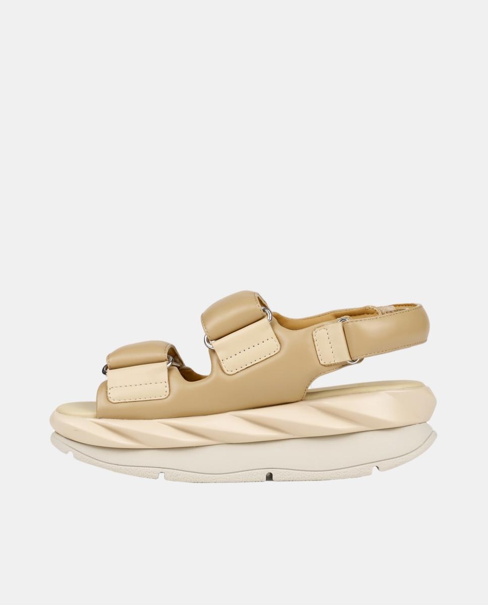Sandálias em Pele com Plataforma e 2 Fechos de Velcro Natural-3