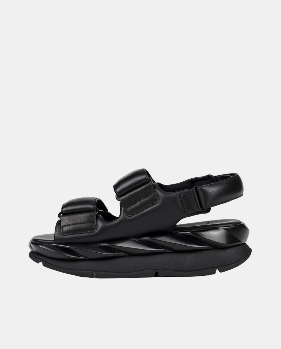 Sandálias em Pele com Plataforma e 2 Fechos de Velcro Preto-3