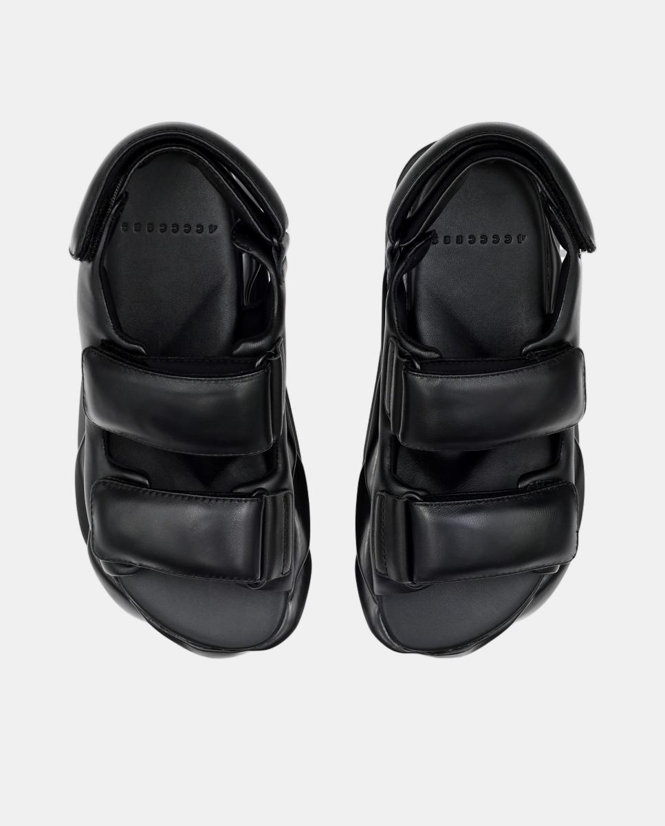 Sandálias em Pele com Plataforma e 2 Fechos de Velcro Preto-6