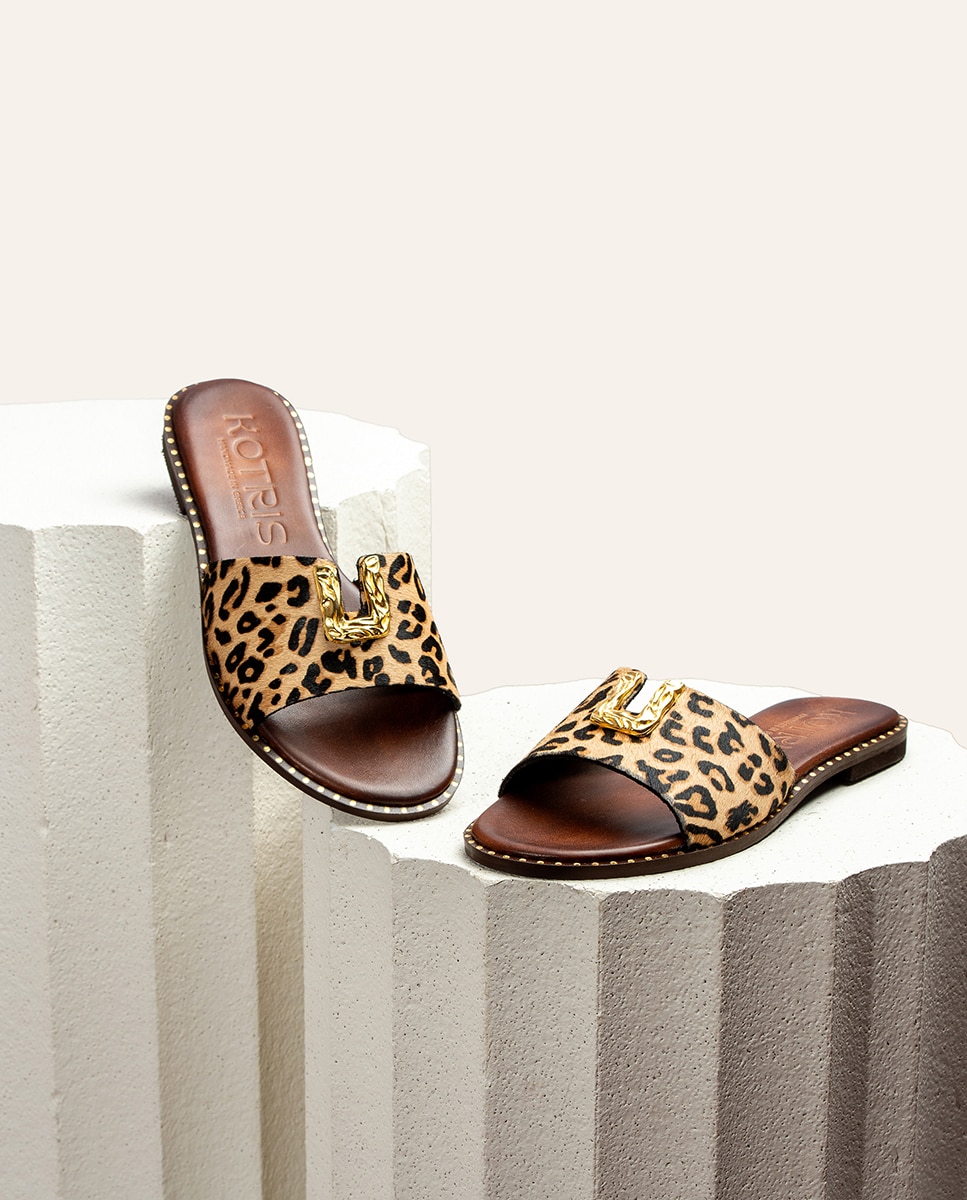 Sandálias Rasas com Animal Print Castanho-claro-2