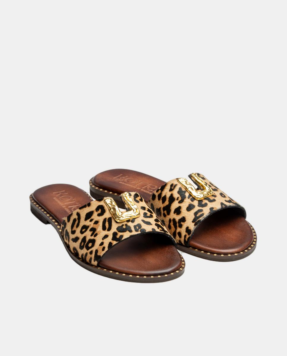 Sandálias Rasas com Animal Print Castanho-claro-3