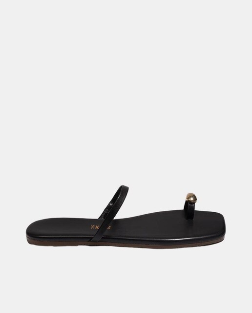 Sandalias de mujer en piel punta cuadrada y dedal dorado
