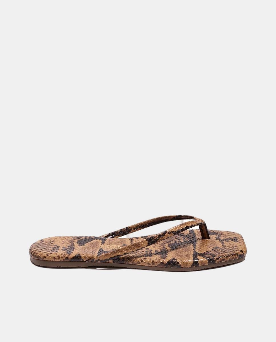 Imagem 0 de Sandálias em Pele com Animal Print de Serpente e Biqueira Quadrada