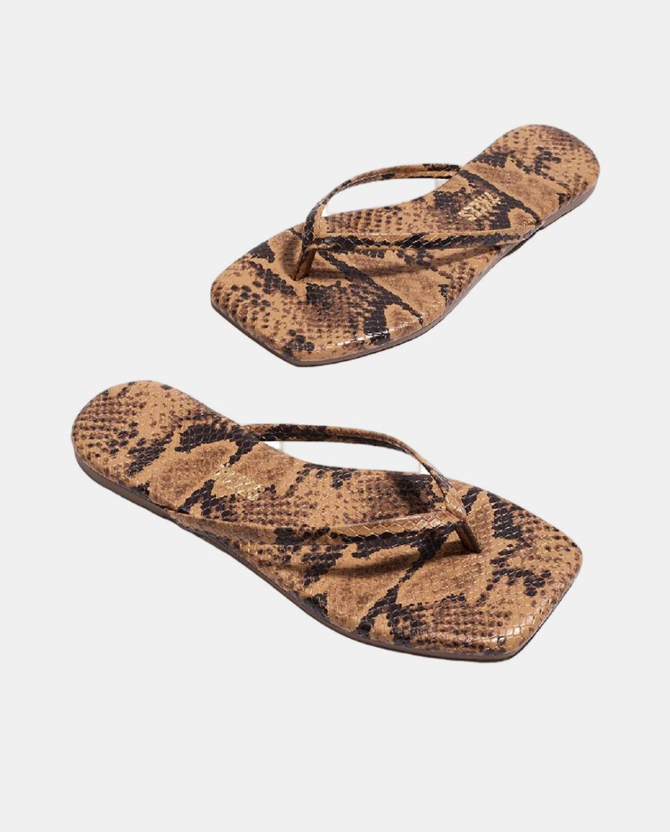 Sandálias em Pele com Animal Print de Serpente e Biqueira Quadrada Multicolor-3