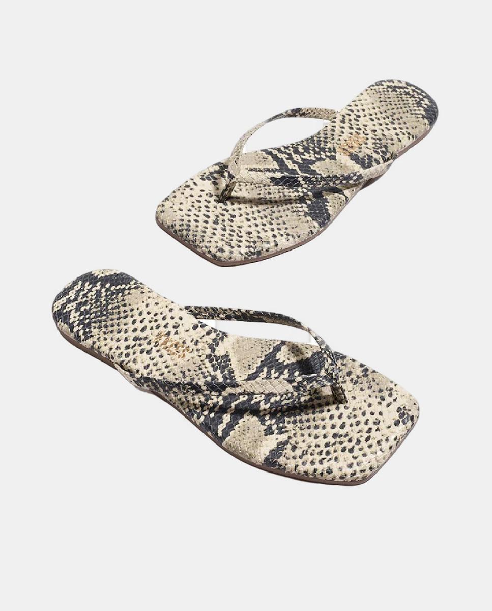 Sandálias em Pele com Animal Print de Serpente e Biqueira Quadrada Multicolor-3