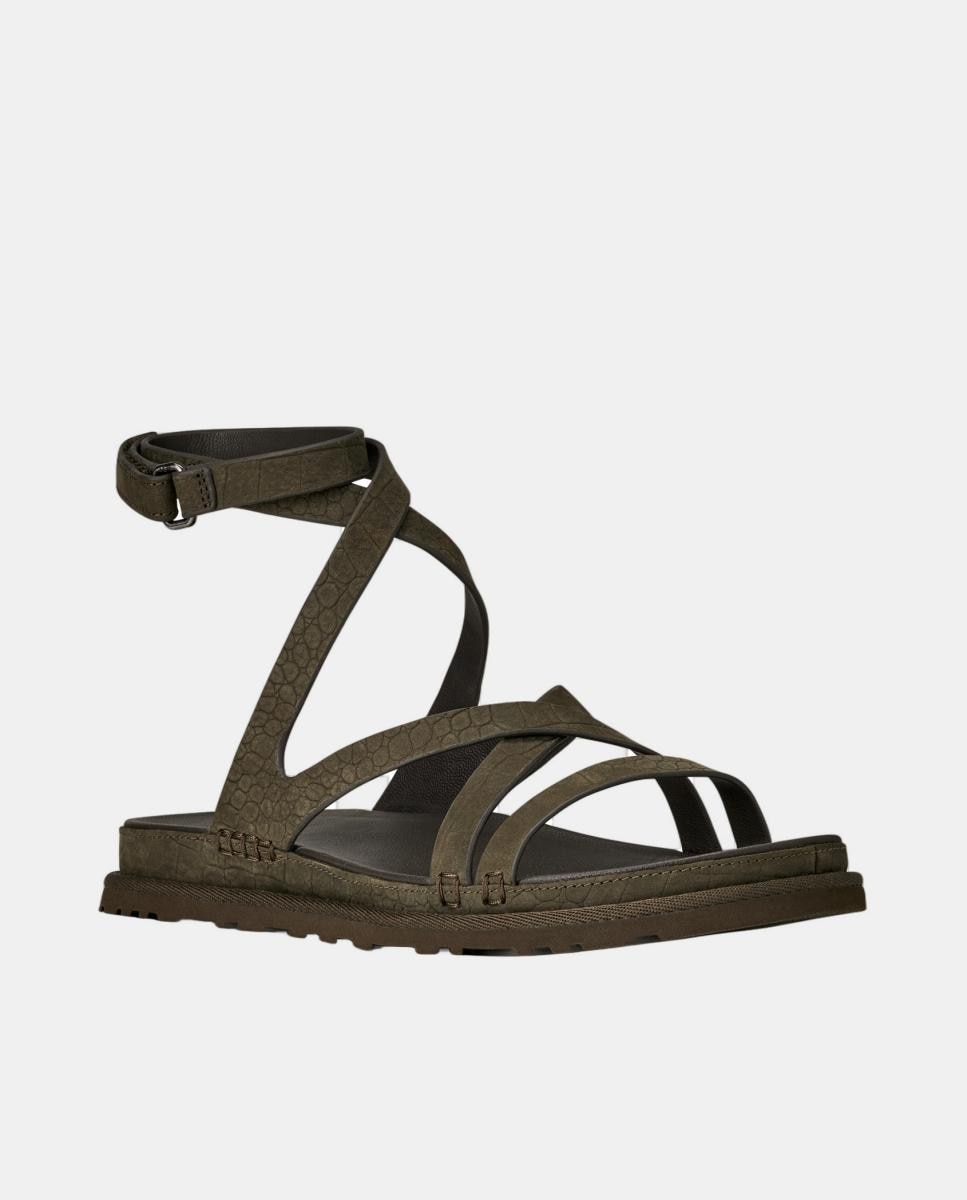 Sandália Rasa Romana Goldengaze Embossed Ankle Wrap Cinzento-2