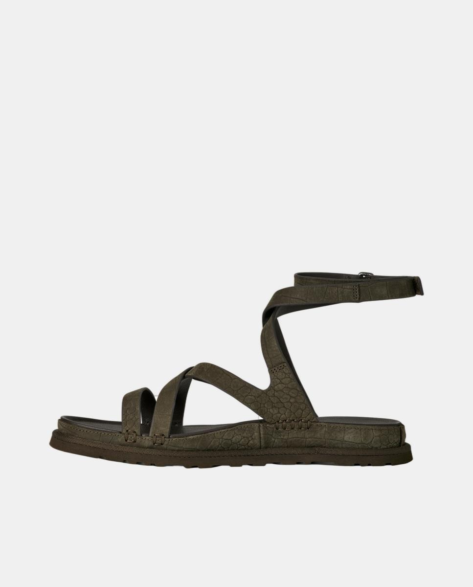 Sandália Rasa Romana Goldengaze Embossed Ankle Wrap Cinzento-3