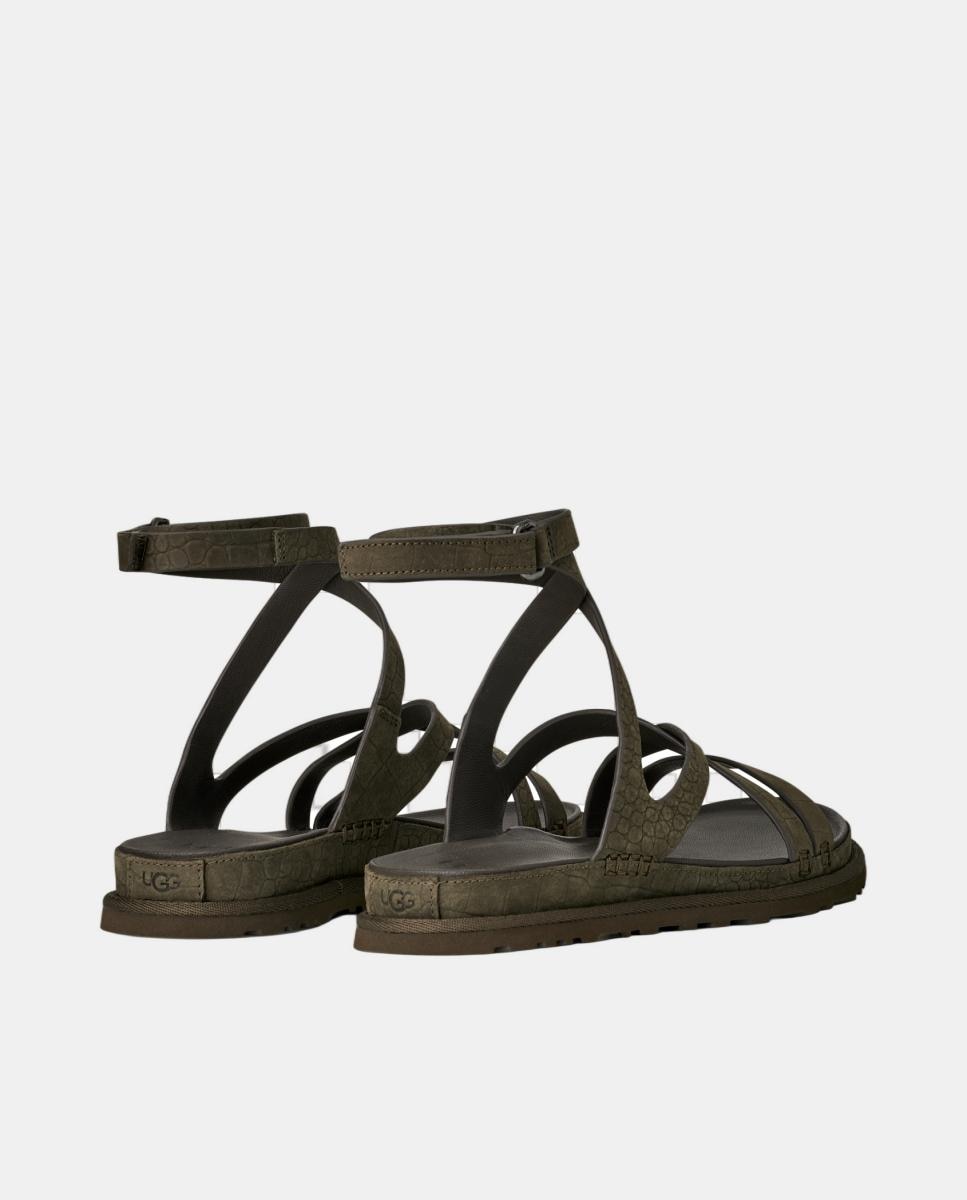 Sandália Rasa Romana Goldengaze Embossed Ankle Wrap Cinzento-4