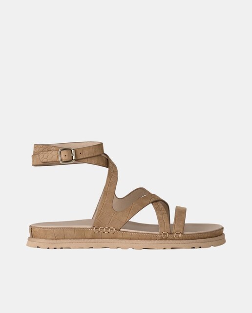 Imagem 0 de Sandália Rasa Romana Goldengaze Embossed Ankle Wrap