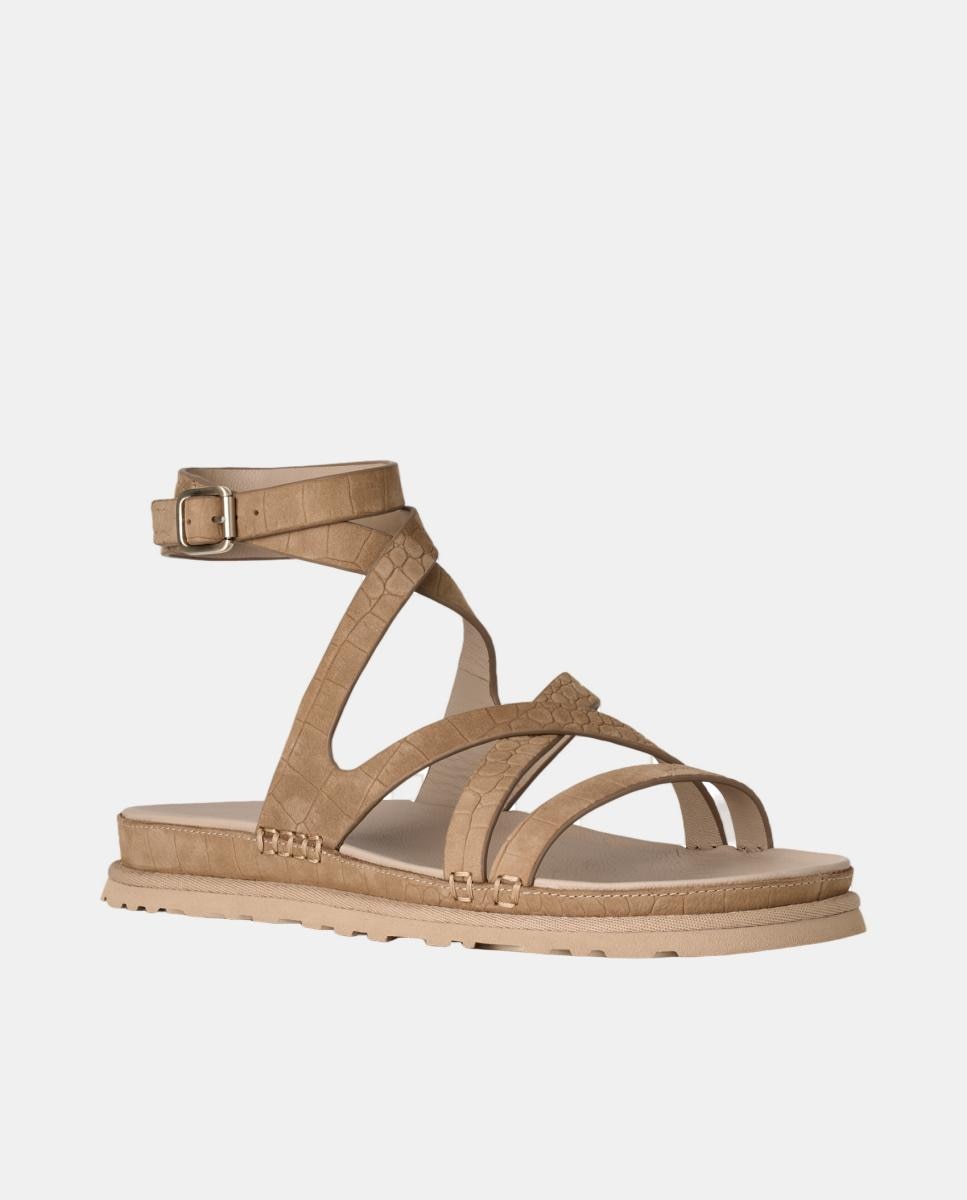 Sandália Rasa Romana Goldengaze Embossed Ankle Wrap Natural-2