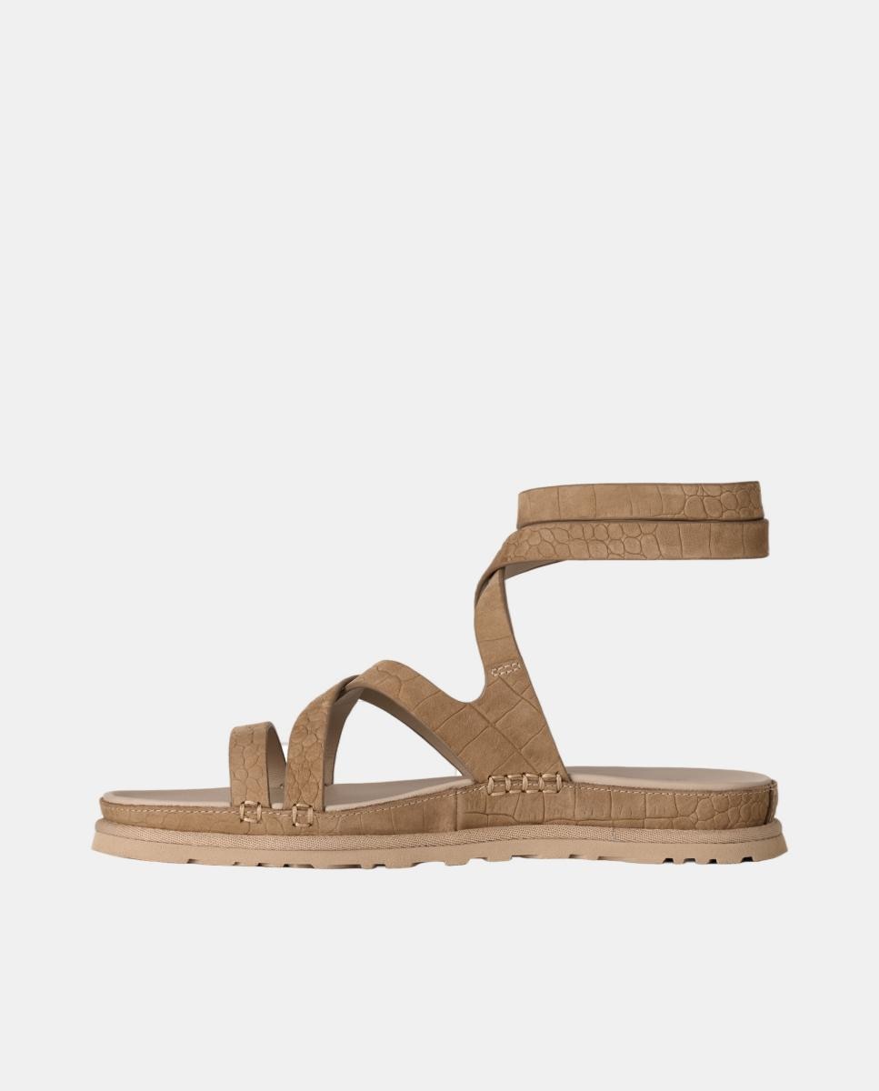 Sandália Rasa Romana Goldengaze Embossed Ankle Wrap Natural-3