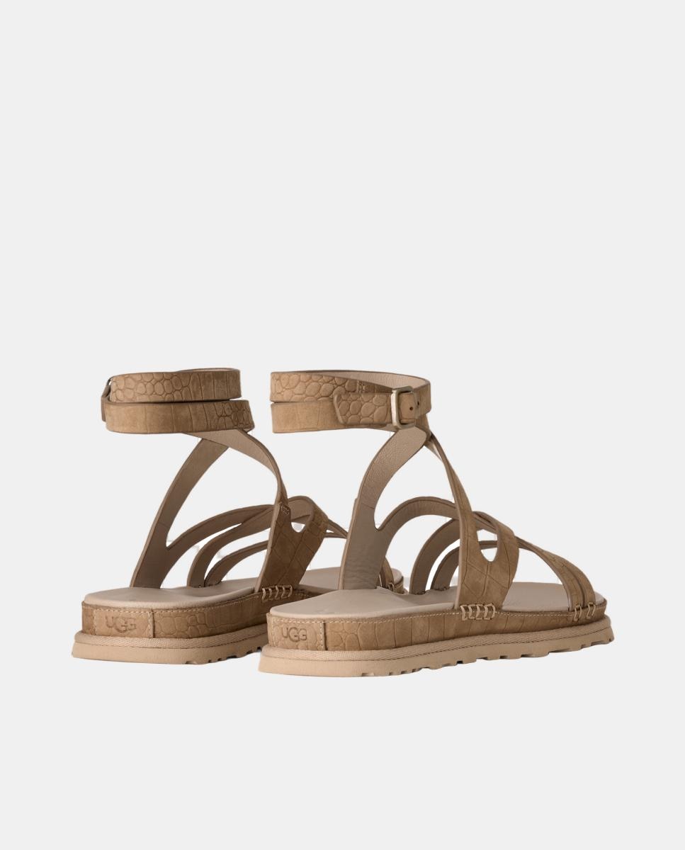 Sandália Rasa Romana Goldengaze Embossed Ankle Wrap Natural-4
