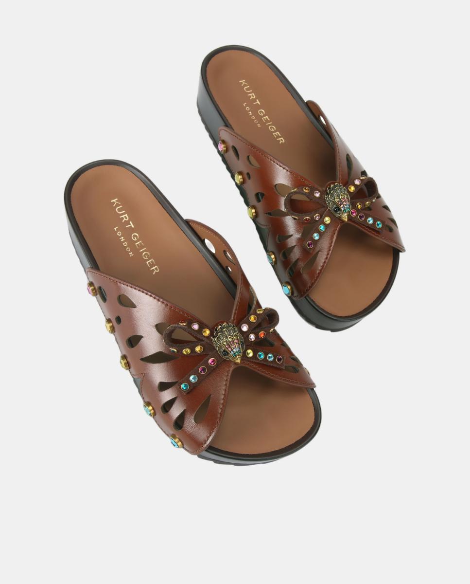 Sapatos de Plataforma em Pele com Formato Borboleta Castanho-chocolate-2