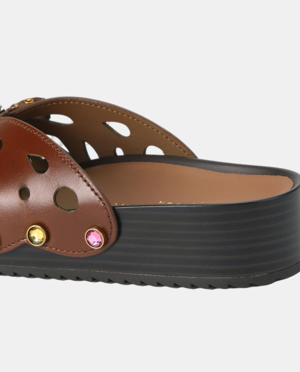 Sapatos de Plataforma em Pele com Formato Borboleta Castanho-chocolate-3