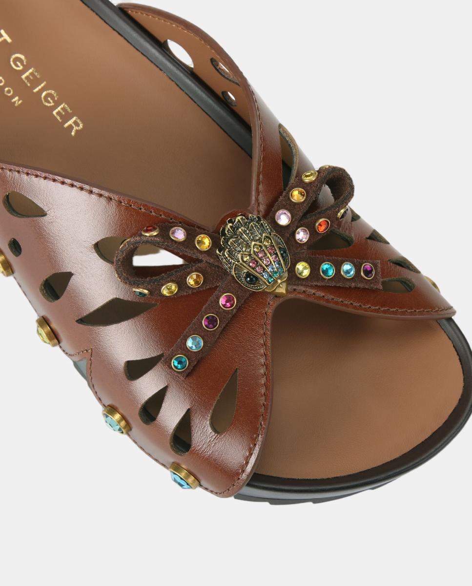 Sapatos de Plataforma em Pele com Formato Borboleta Castanho-chocolate-4