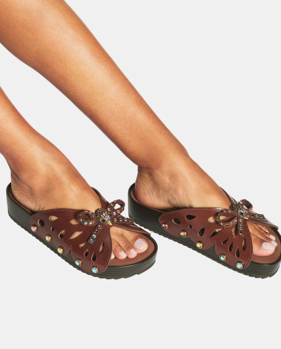 Sapatos de Plataforma em Pele com Formato Borboleta Castanho-chocolate-5