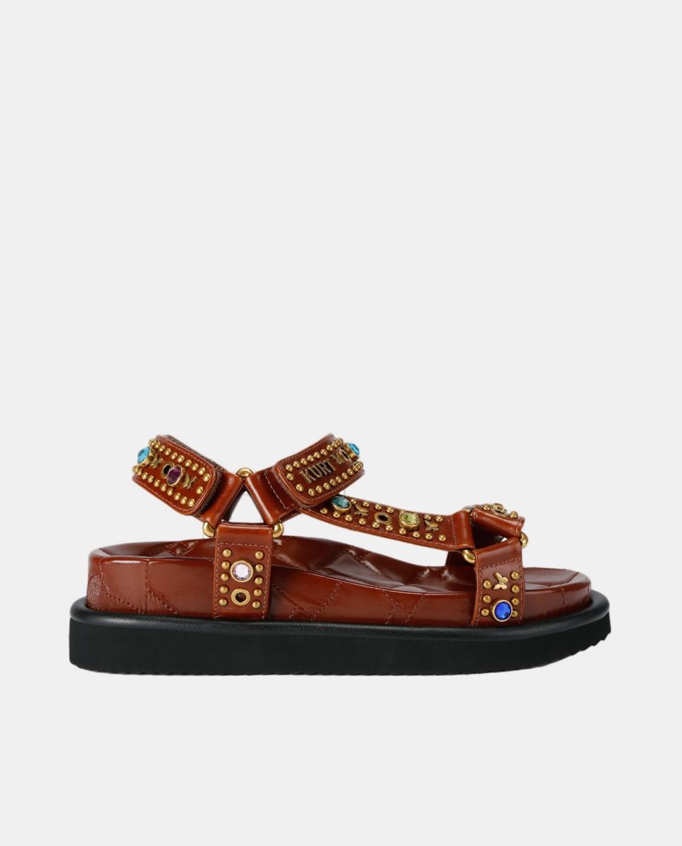 Imagem 0 de Sandálias Rasas em Pele com Fecho de Velcro